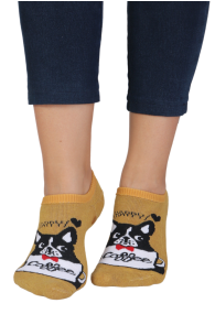 PETSY yellow low-cut cotton socks with a dog | BestSockDrawer.com