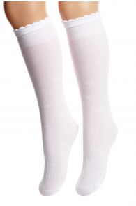 SABRINA white knee-highs with hearts for children | BestSockDrawer.com