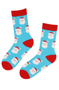 SANTA blue cotton socks with Santas | BestSockDrawer.com