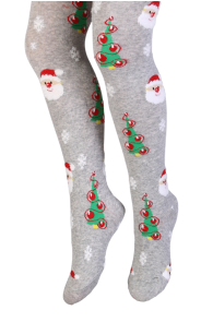 SANTA CLAUS gray tights with Christmas pattern for children | BestSockDrawer.com
