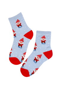 MAIE blue Christmas socks with elves for children | BestSockDrawer.com