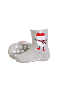 MARLEY snowman gray socks with non-slip soles for babies | BestSockDrawer.com