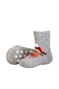 TEDDY gray reindeer socks with anti-slip soles for babies | BestSockDrawer.com