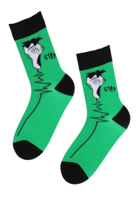 STOP green artsy socks with a screaming face for men | BestSockDrawer.com
