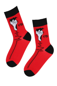 STOP red artsy socks with a screaming face for men | BestSockDrawer.com