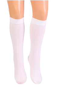 DESIRE white patterned knee-highs for girls | BestSockDrawer.com
