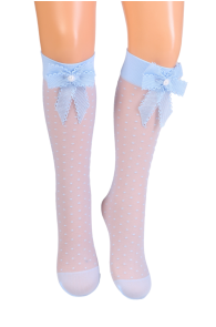 JOANA blue knee-highs with a bowtie for kids | BestSockDrawer.com