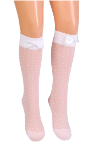 LUISE white knee-highs with a bow for girls | BestSockDrawer.com