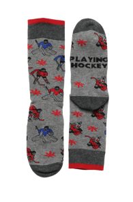 "PLAYING HOCKEY" cotton canadian socks with hockey players | BestSockDrawer.com