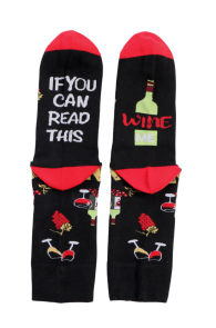 "IF YOU CAN READ THIS, WINE ME" black cotton socks | BestSockDrawer.com