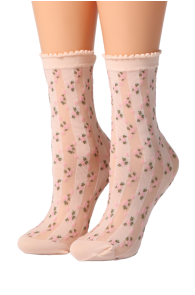 ROSITA sheer pink socks with flowers | BestSockDrawer.com