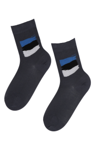 WELCOME dark gray socks with the Estonian flag | BestSockDrawer.com