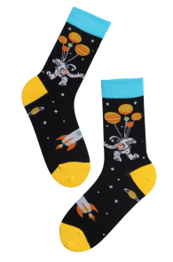 SPACED OUT cotton socks with an astronaut | BestSockDrawer.com