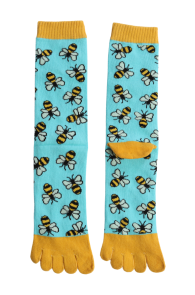 BEE blue toe socks with bees | BestSockDrawer.com